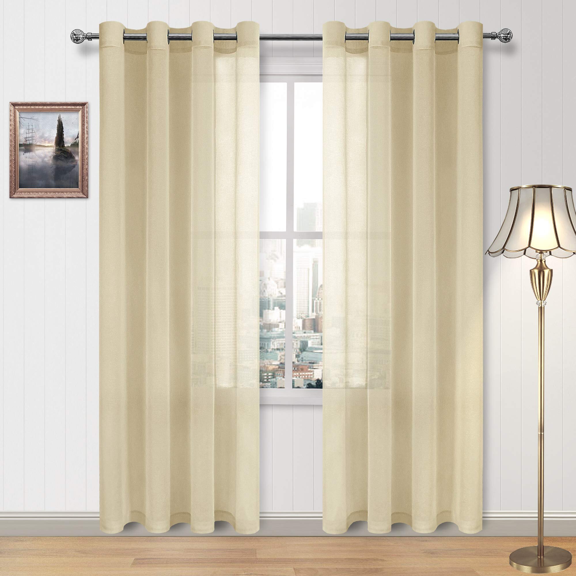 2 Panels Grommet Faux Linen Blackout Thermal Window Curtain Drapes 63" 84" 95"L 