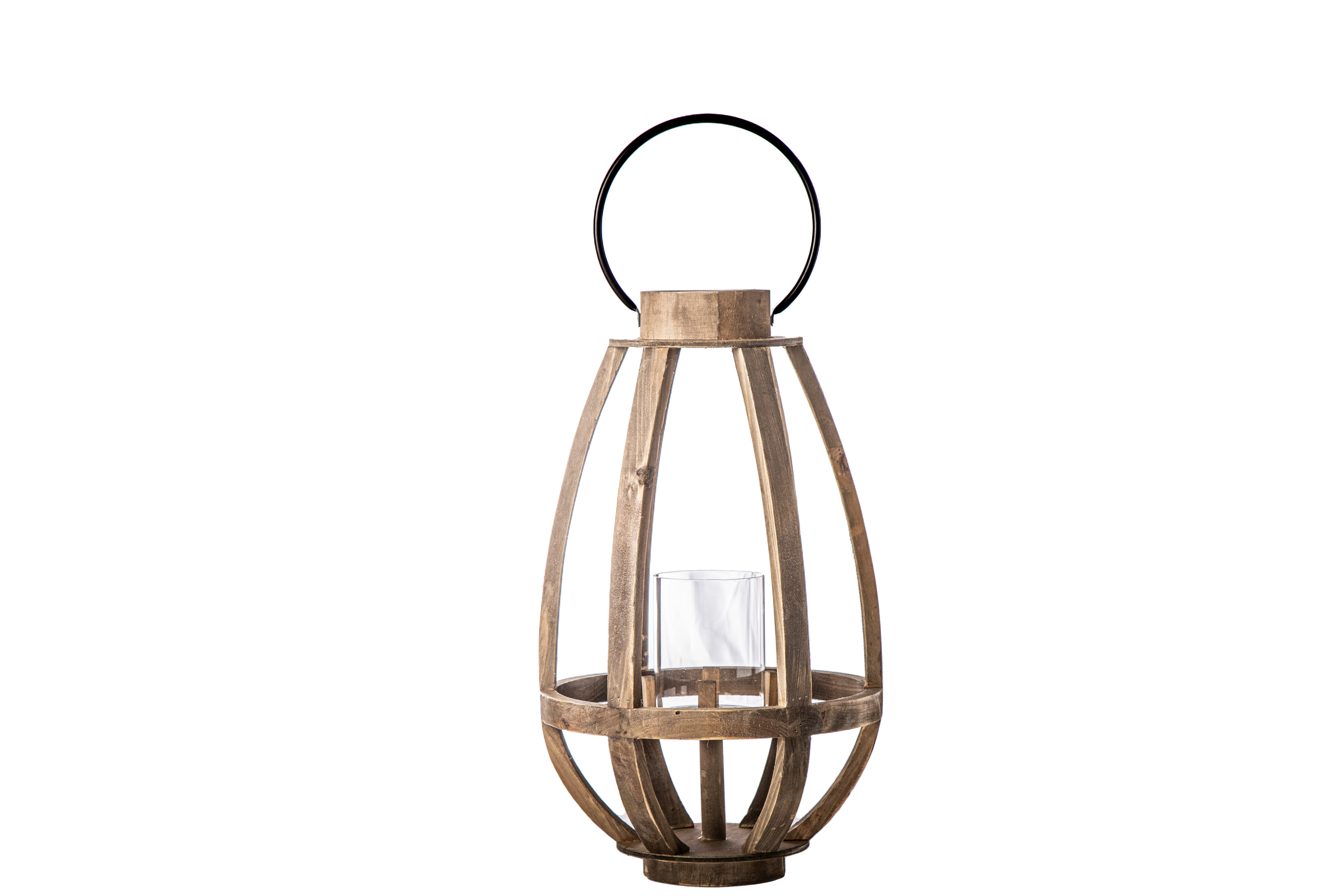 Gracie Oaks Wood Round Bellied Lantern With Metal Top Ring Handle