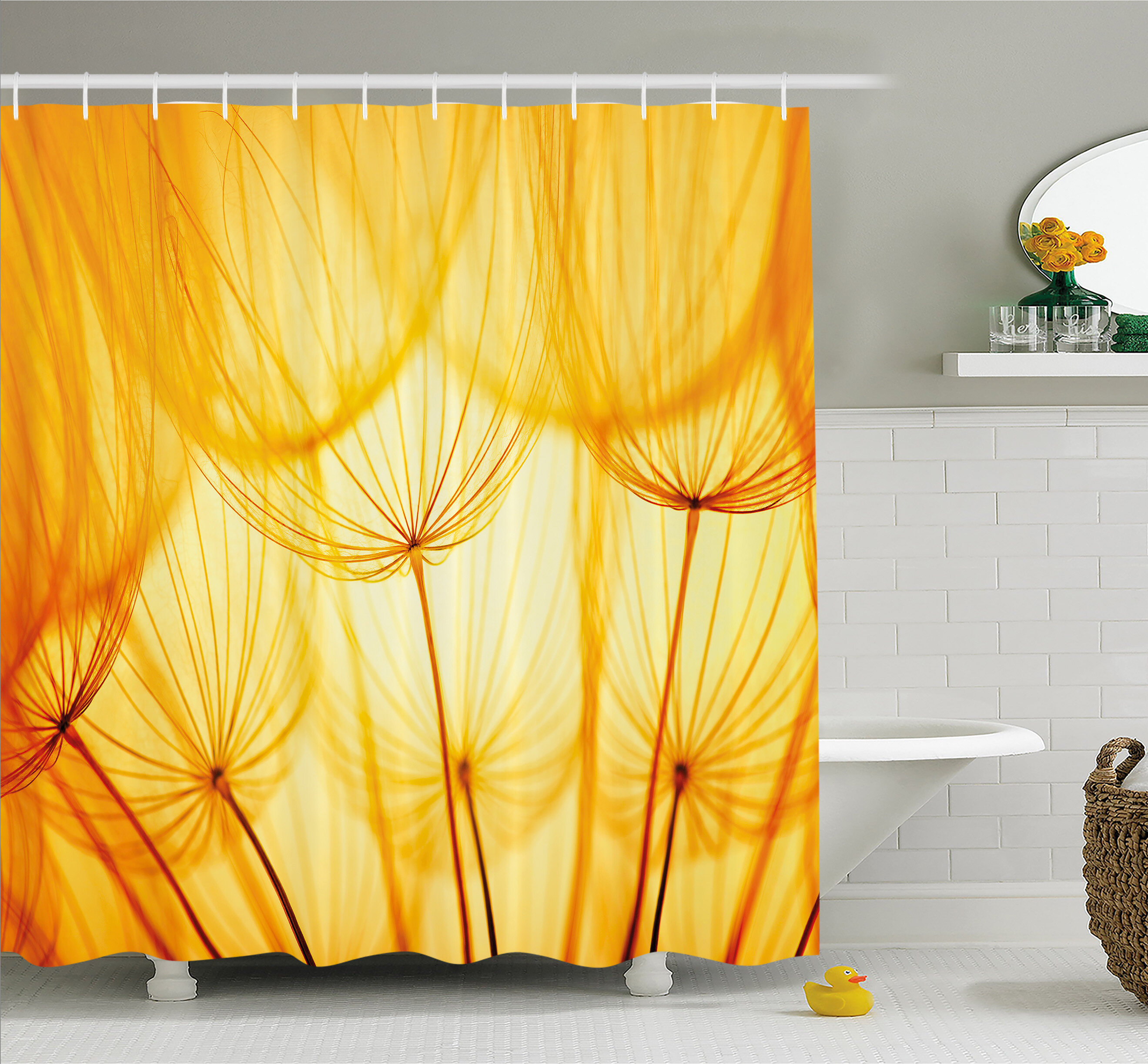Dandelion Pattern Shower Curtain Fabric Decor Set with Hooks 4 Sizes Ambesonne 