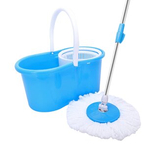 SPIN MOP 360° SPINNING ROTATING BUCKET MICROFIBER CLEANING POLISHING 3 DRY HEADS 
