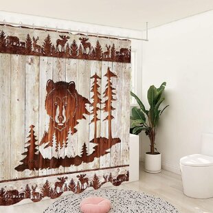 Rustic Bear Forest Woodland Shower Curtain for Camping Trailer Bathroom Farmhouse Camping RV Stall Shower Curtain 47X64IN Funny Camper Shower Curtain Black