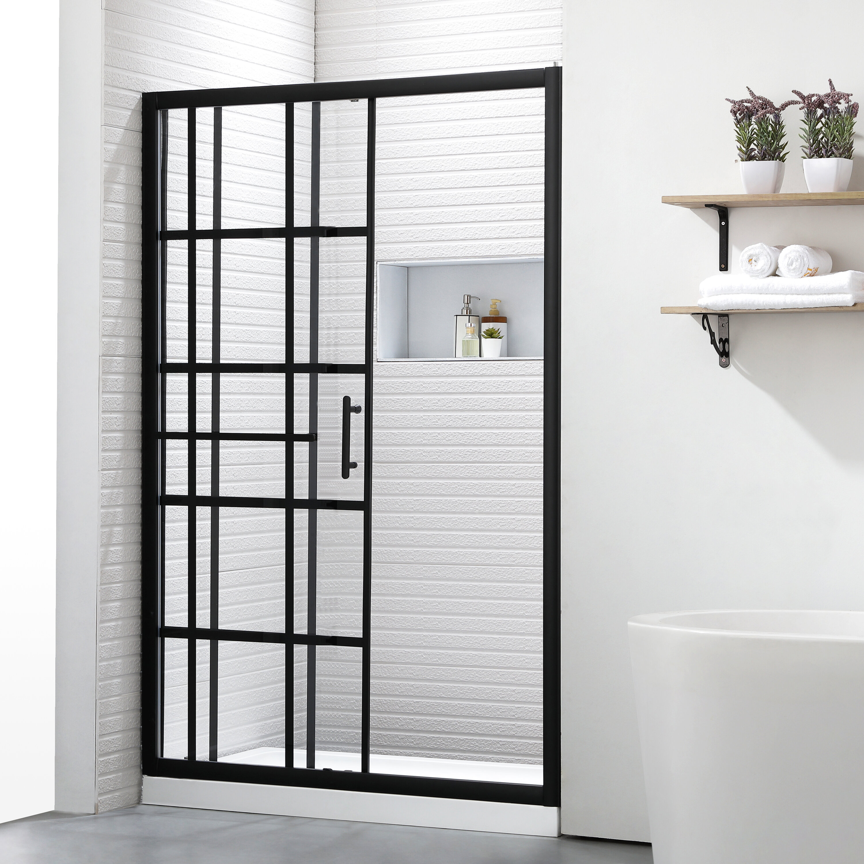 Cyrus 72'' H Single Sliding Framed Shower Door with Clear Glass
