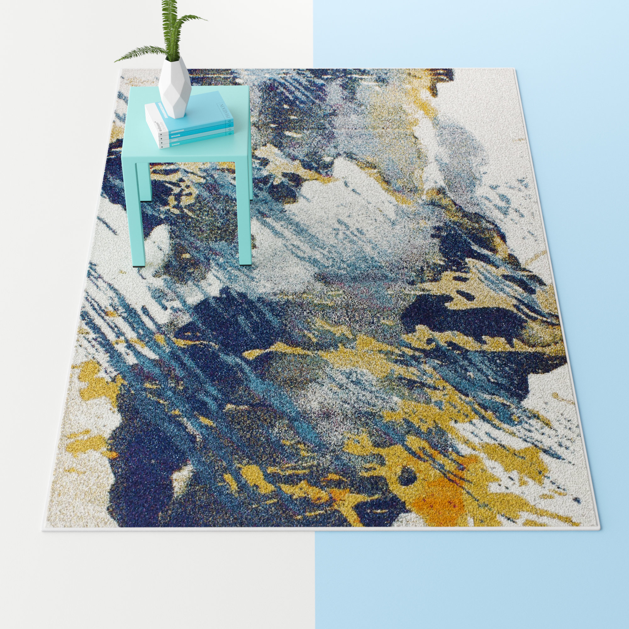 Hashtag Home Coughlin Abstract Area Rug in Ivory/Blue/Gold & Reviews