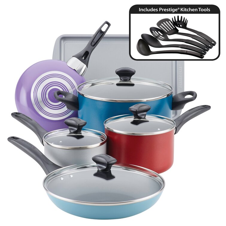 Nonstick Dishwasher Oven Safe Kitchen Cookware Set 15-Piece Pots Pans 3 Colors 