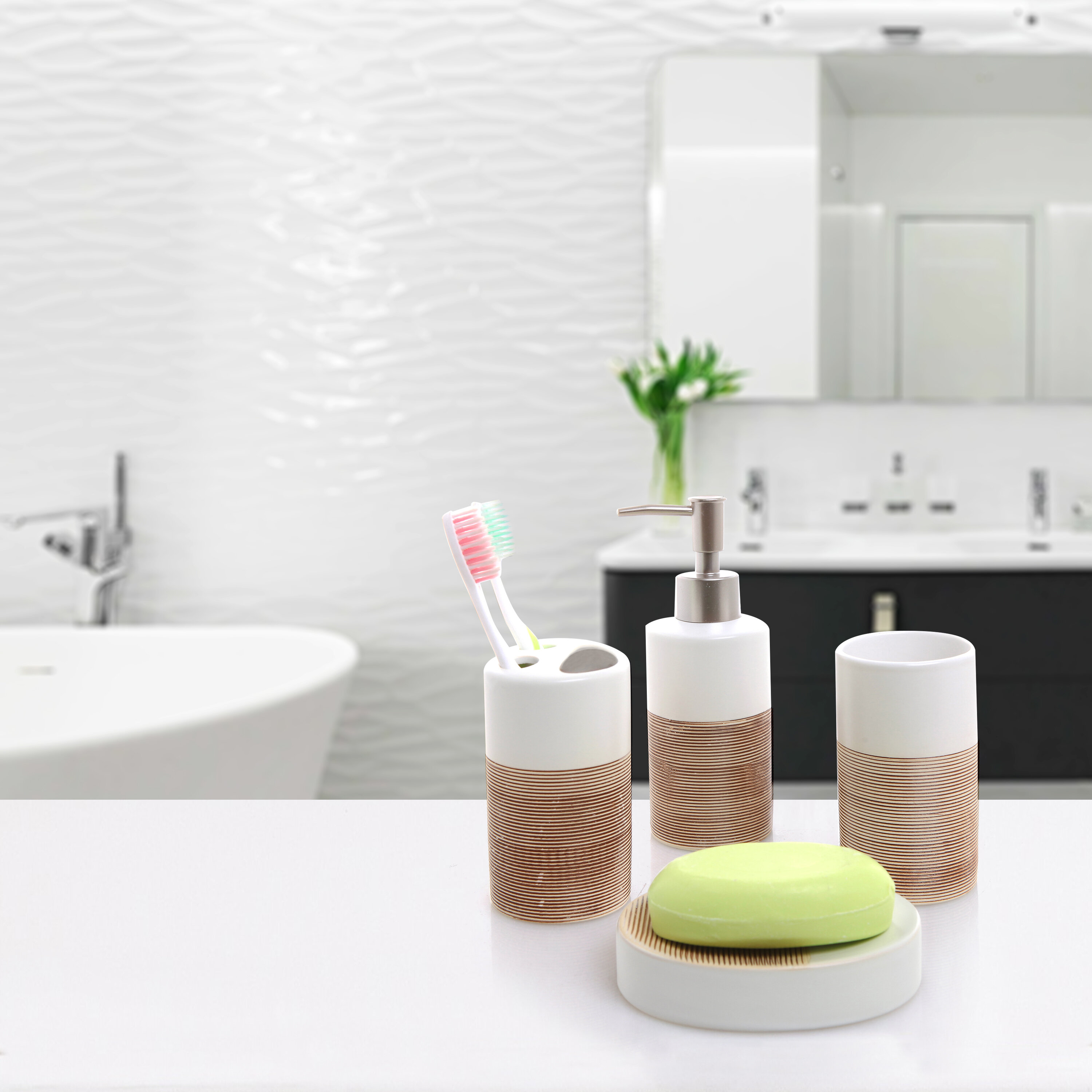 New Design White Ceramic Bathroom Tumbler Toothbrush Holder 