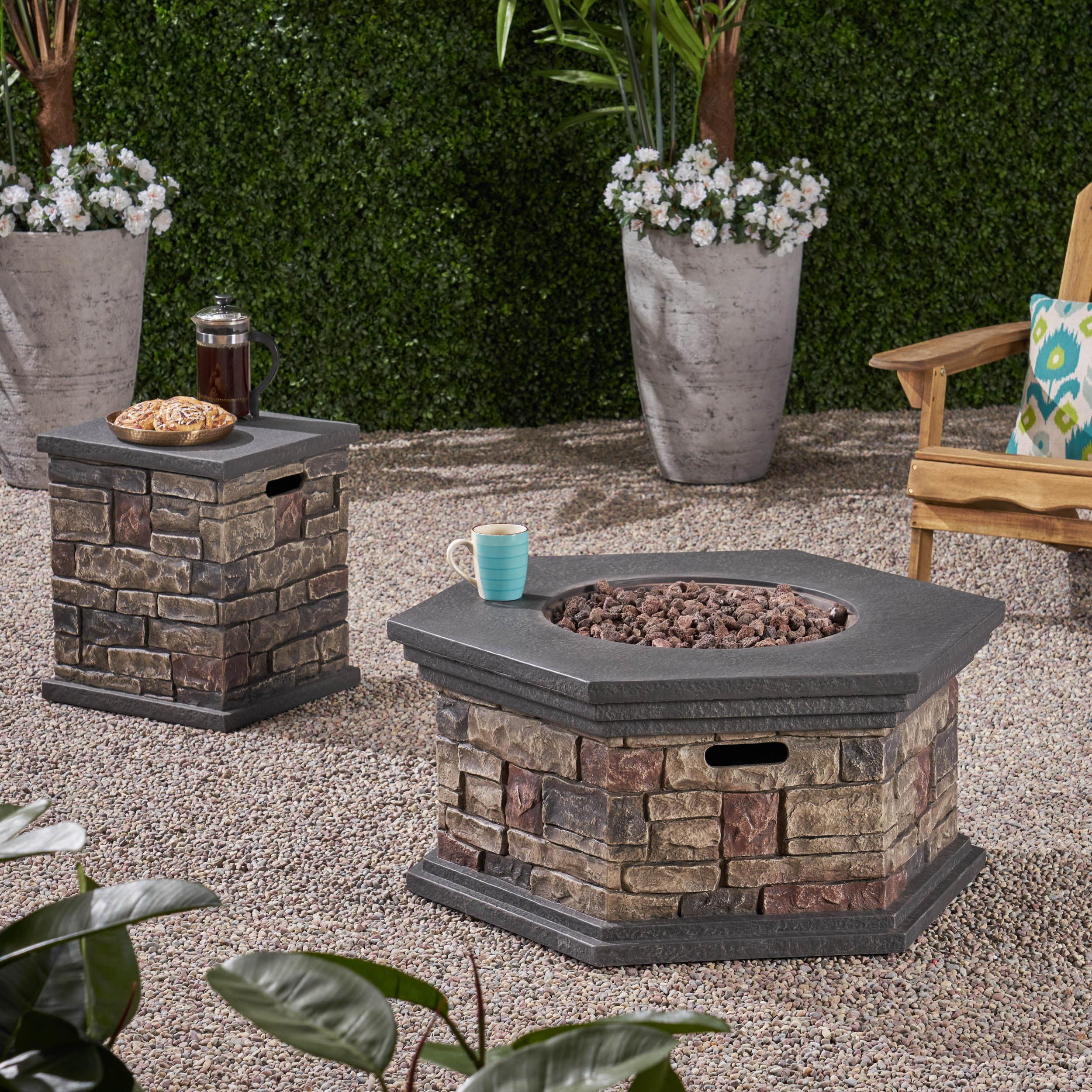Loon Peak® Keper 17'' H x 37'' W Concrete Propane Outdoor Fire Pit & Reviews Wayfair