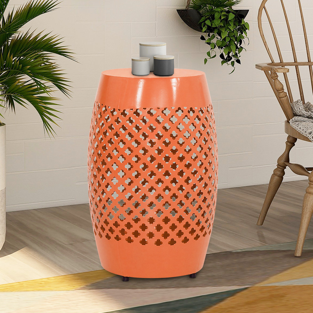 Longshore Tides 18.31" Tall Geometric Cut Iron Drum End Table Wayfair