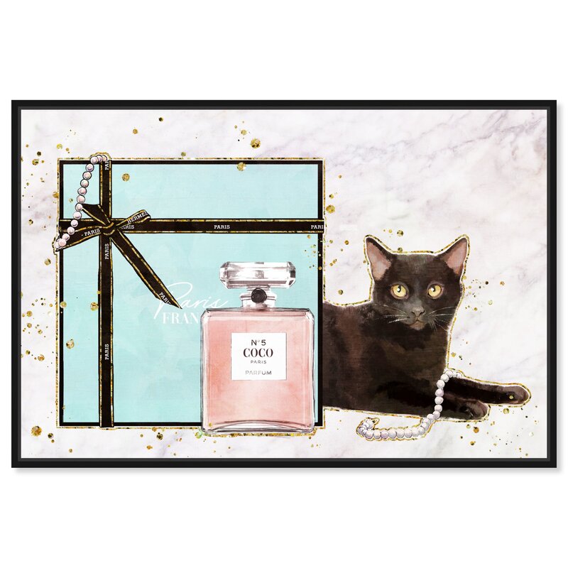 Cat Wall Decorations - Cat Glam Blue Box - Graphic Art on Canvas