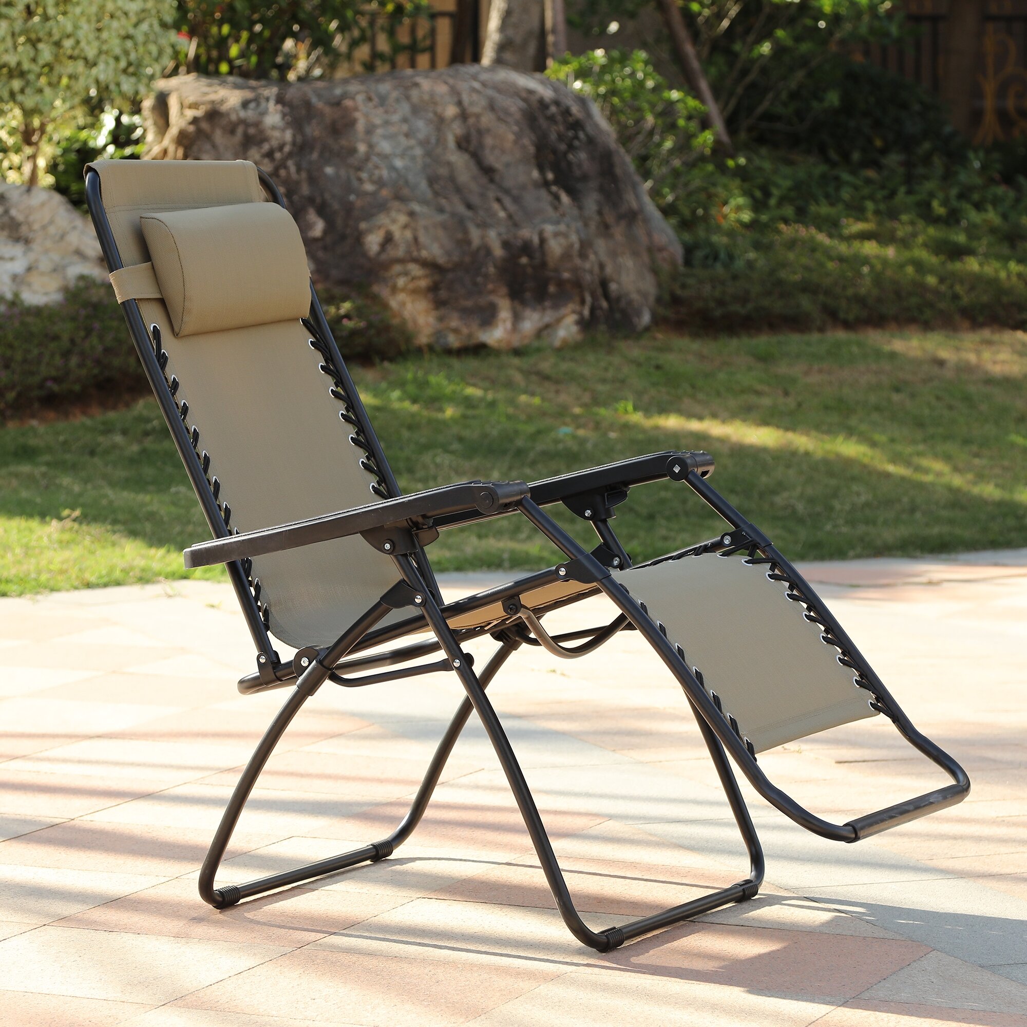 Folding Recliner Lounge Chairs Headrest Cushion Pillow for Beach Garden 
