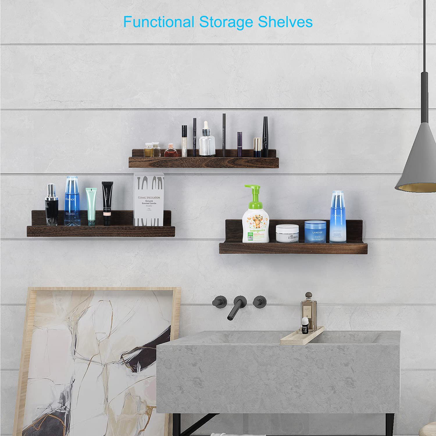 Red Barrel Studio® 3 Piece Paulownia Solid Wood Picture Ledge Wall