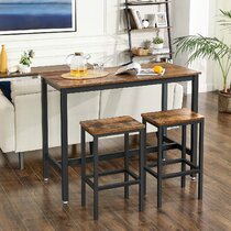 3 PCS  Counter Height Dining Set Round Bar Table 2 Stools Kitchen Pub Furniture 