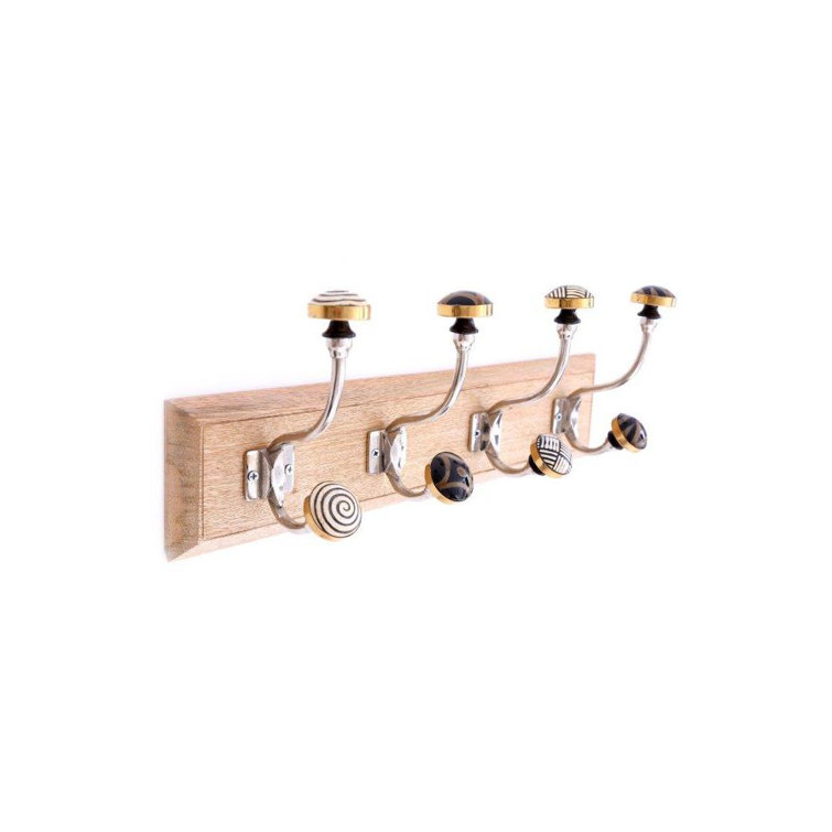 Rosalind Wheeler Coat Hook In Mango Wood And Ceramic 4 Ethnic Hooks 44 ...