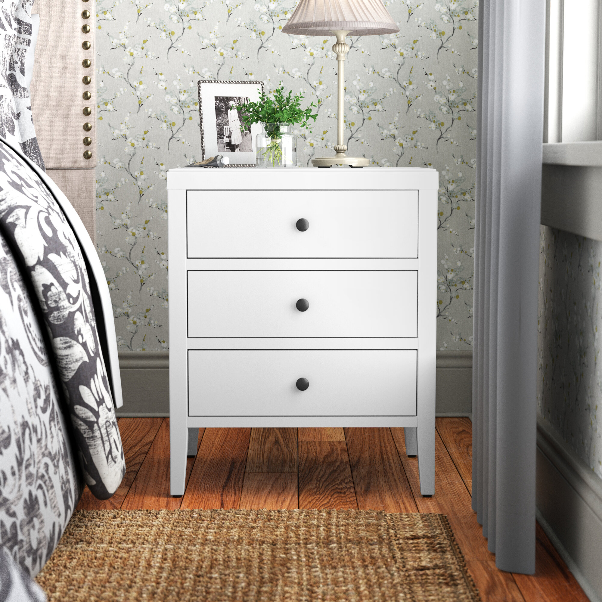 Nightstand Modern Small Bedside Table with Door Standing Metal Cabinet White 