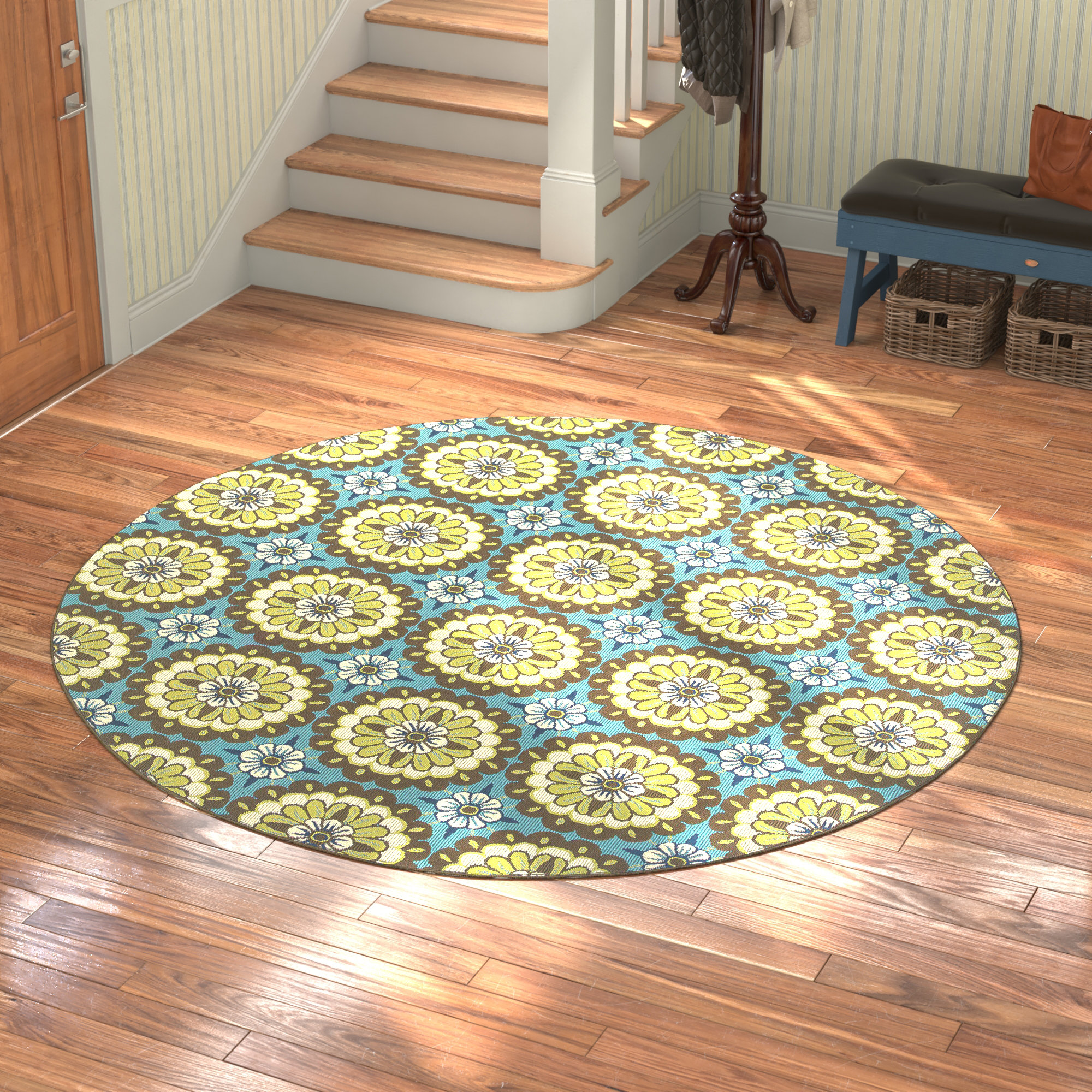 Andover Mills™ Brendel Floral Blue Indoor / Outdoor Area Rug & Reviews