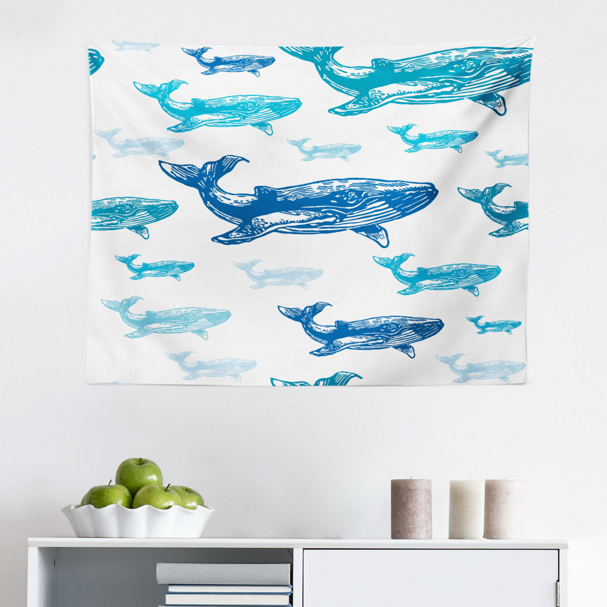 East Urban Home Ambesonne Sea Animals Tapestry, Colorful Realistic Engraved  Style Of Whale Animals Dangerous Creature Print, Fabric Wall Hanging Decor  For Bedroom Living Room Dorm, 45