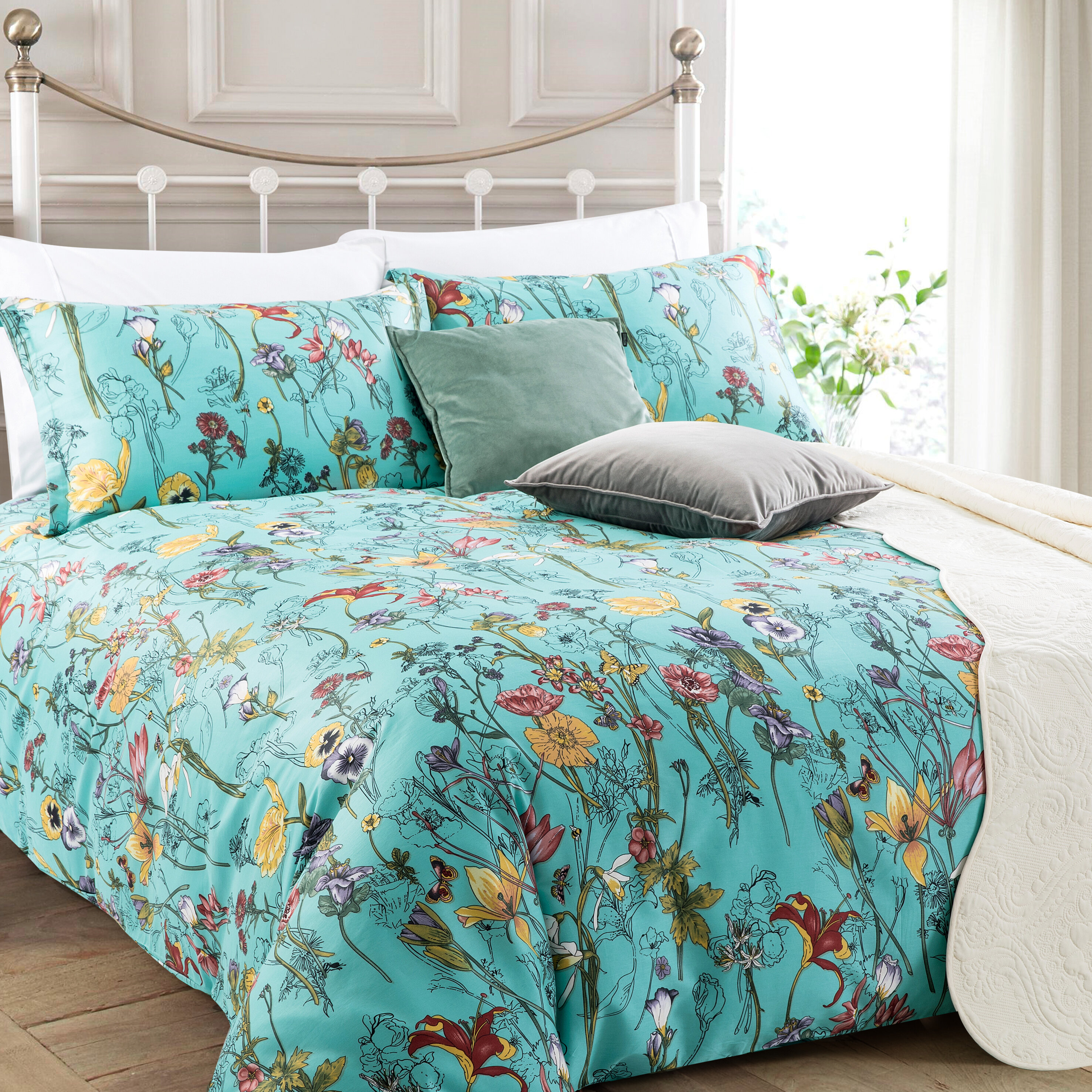 Butterfly & Floral Reversible Duvet Quilt Cover Bedding Set Pillowcases 