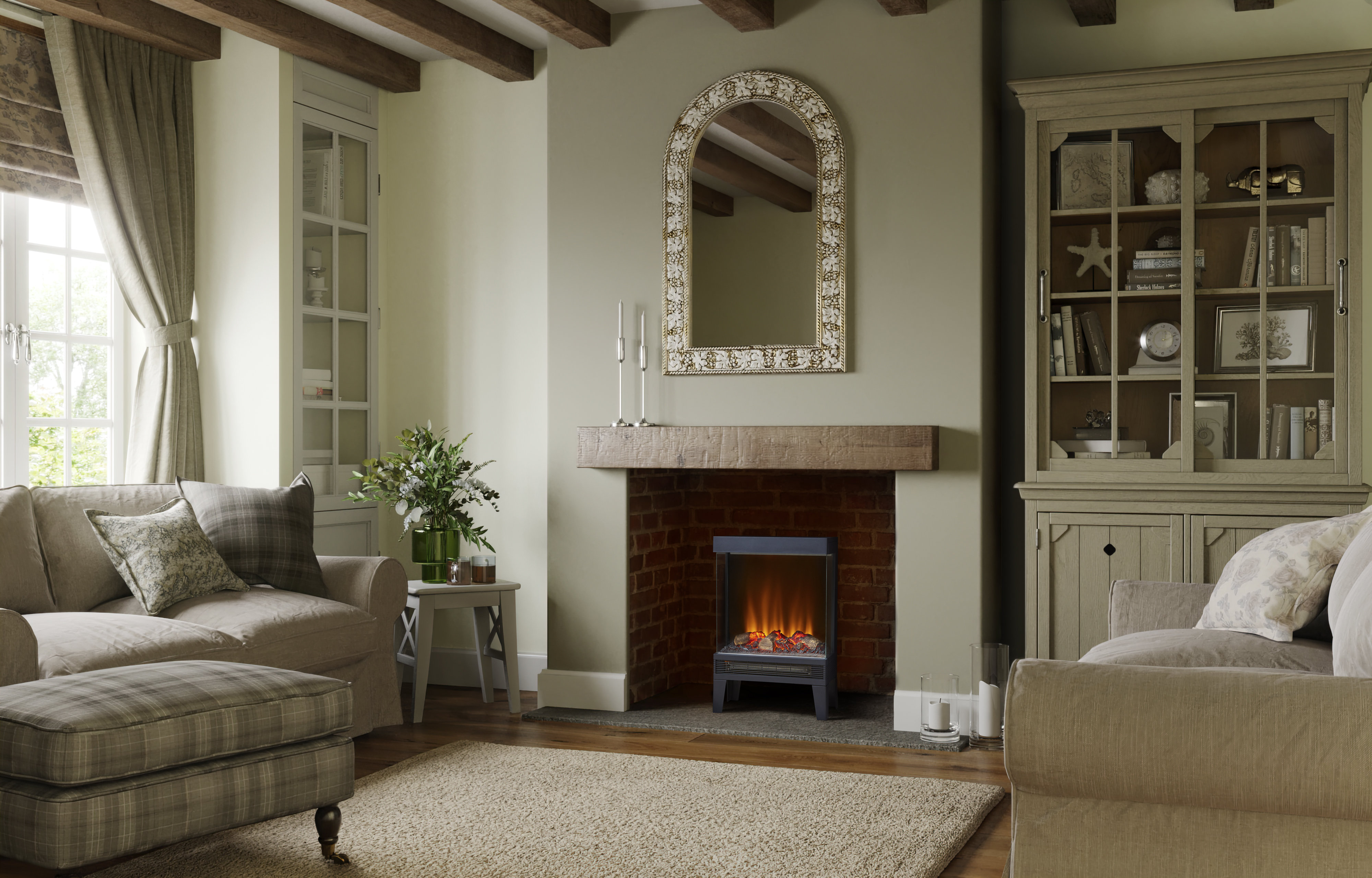 Warmlite 2KW Moray Log Fire Stove With A Panoramic Window, 2 Heat