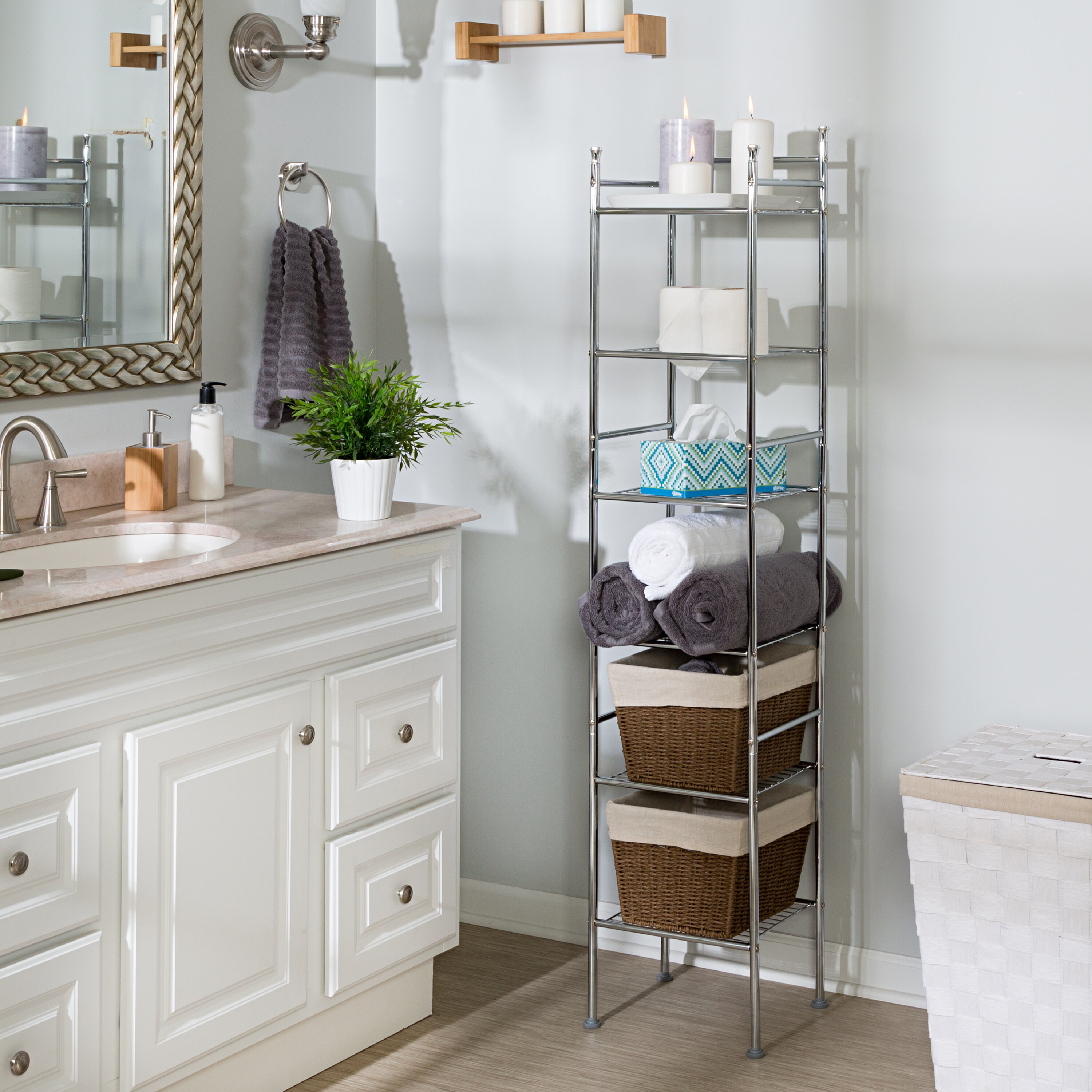 Tall Narrow Bathroom Storage Cupboard Modern White Wooden Vanity Cabinet Shelf 