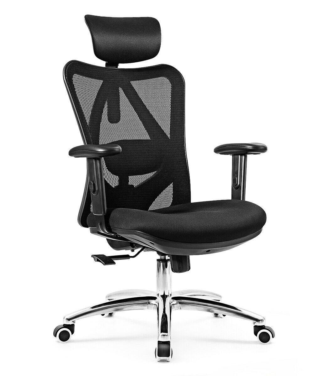 High Back Mesh Office Chair Adjustable Lumbar Support&Headrest Home Study Black 