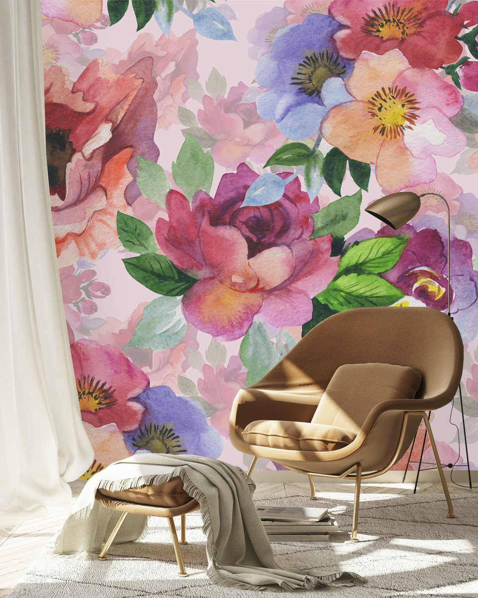 Red Barrel Studio® Watercolor Flowers Wallpaper Peel & Stick Floral