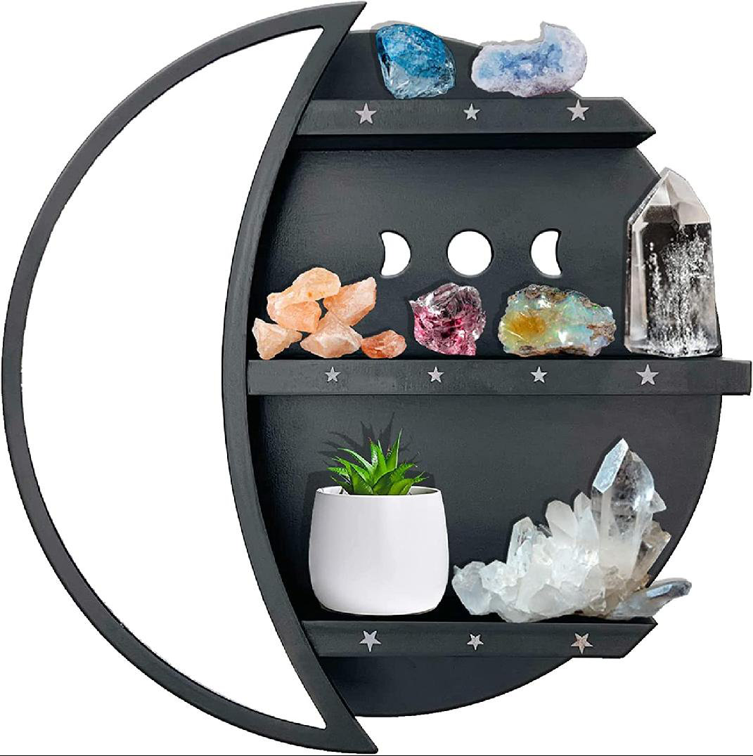 Ebern Designs Orvas Crescent Moon Shelf Wall Decor With Mirror, Crystal