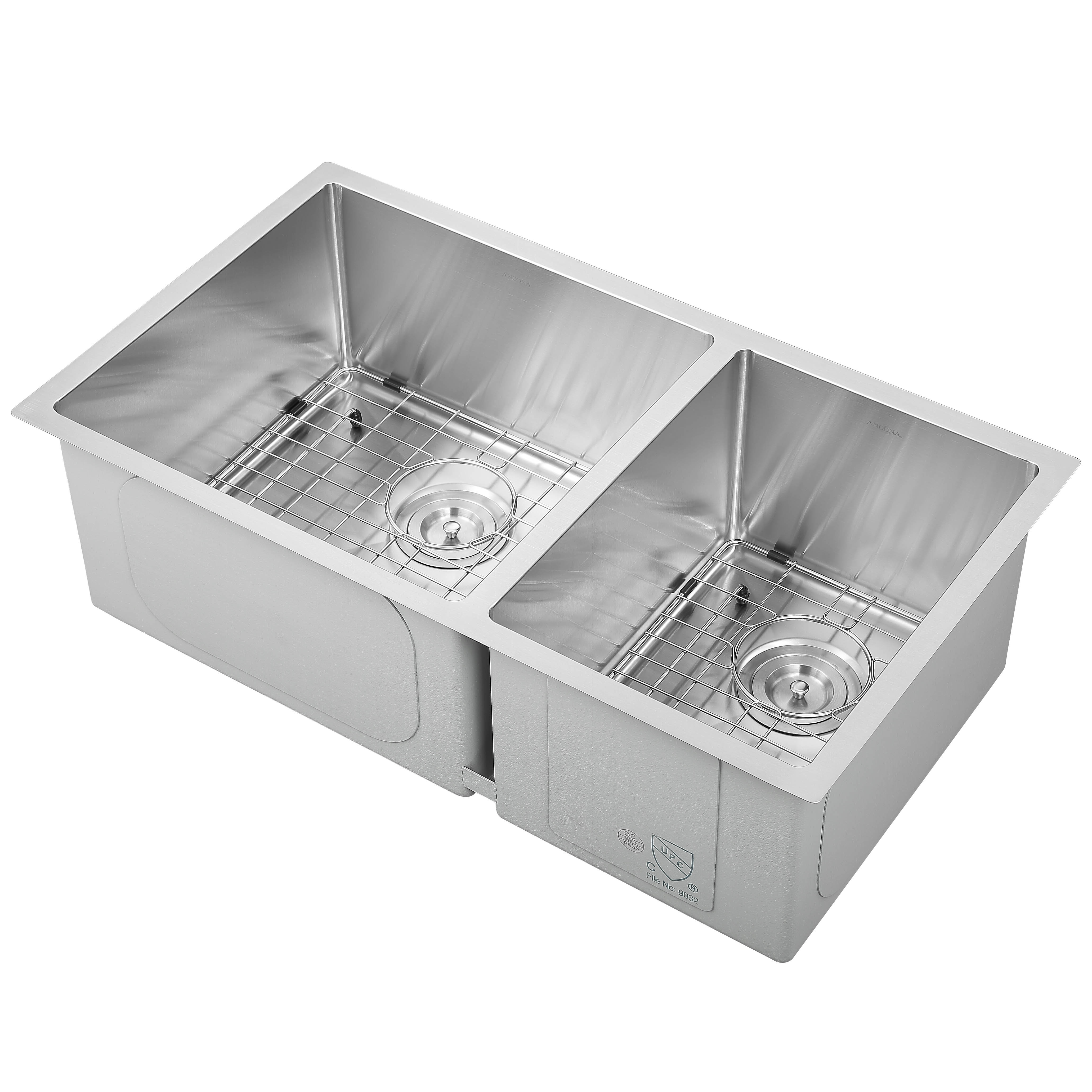 Ancona Prestige Series 32 in. x 18 in. Stainless Steel Double Bowl 2Hole Residential Kitchen