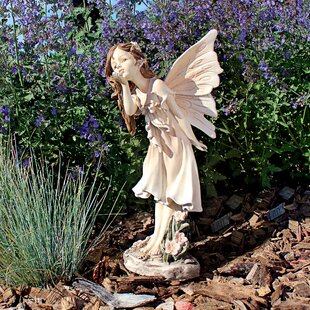 Angelic Pixie Fairy Sitting Girl Statue Angel Sculpture Garden Decor Art Gift 