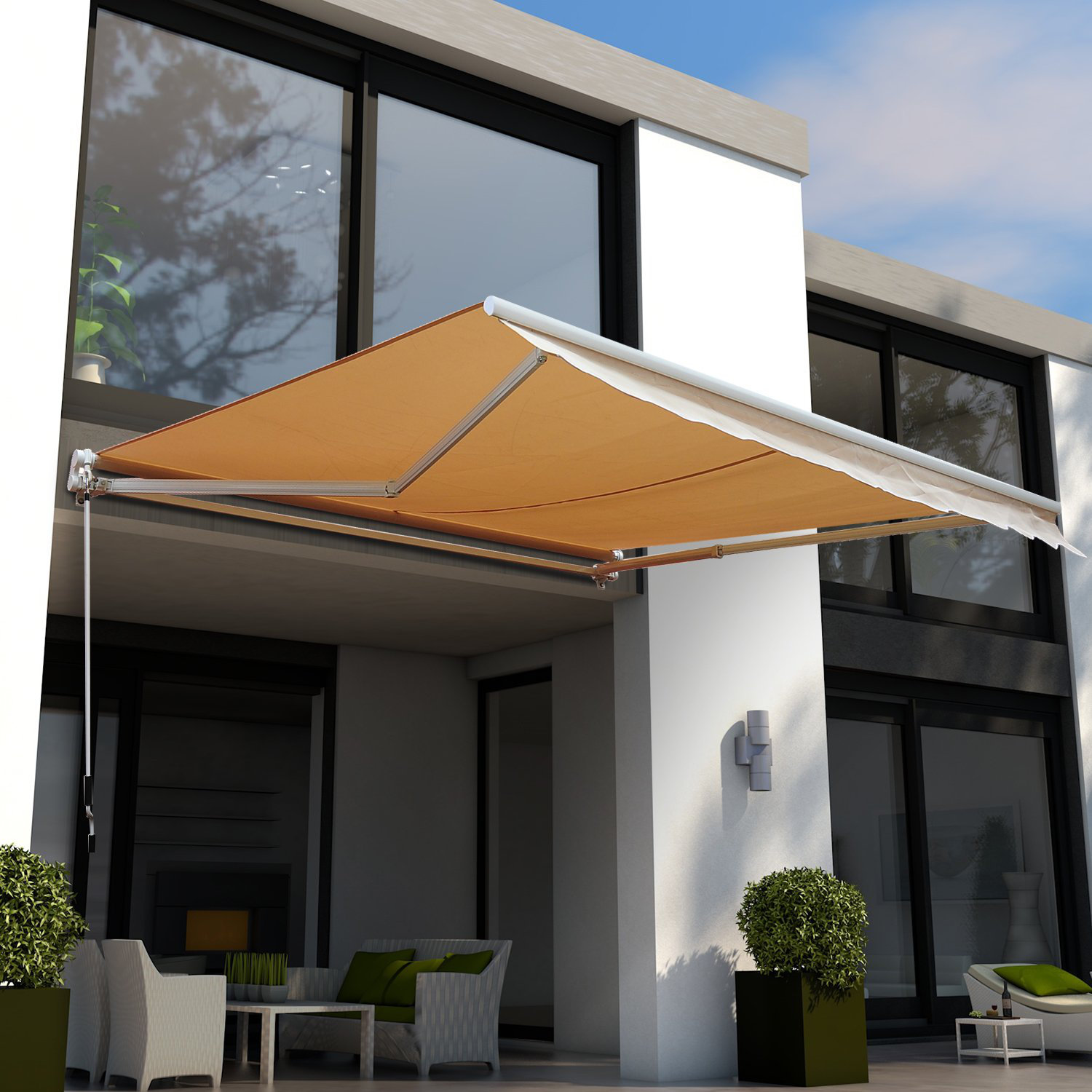 Outsunny 8.2 ft. W x 7 ft. D Fabric Retractable Standard Patio Awning