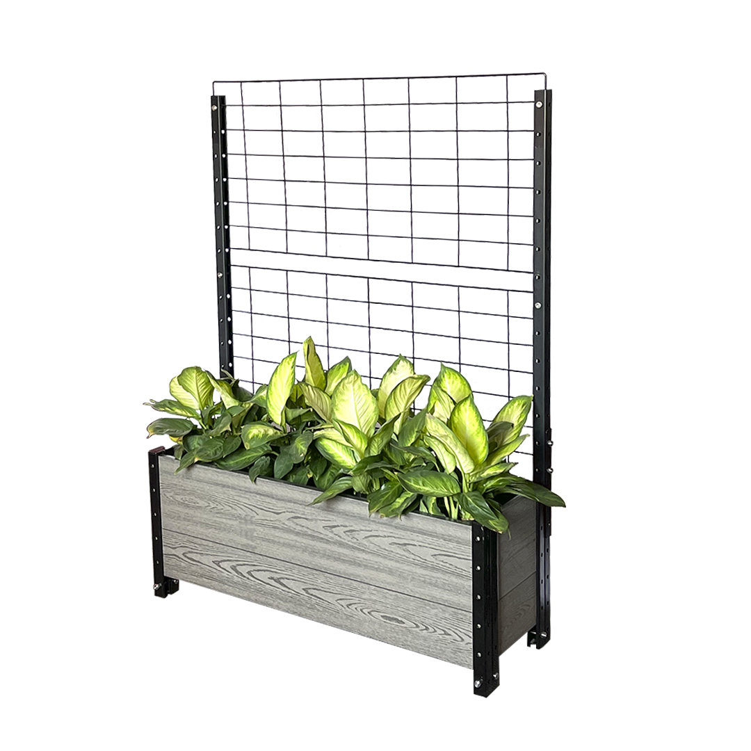EverBloom Trough Planter Box Raised Garden Bed With Trellis Wood ...