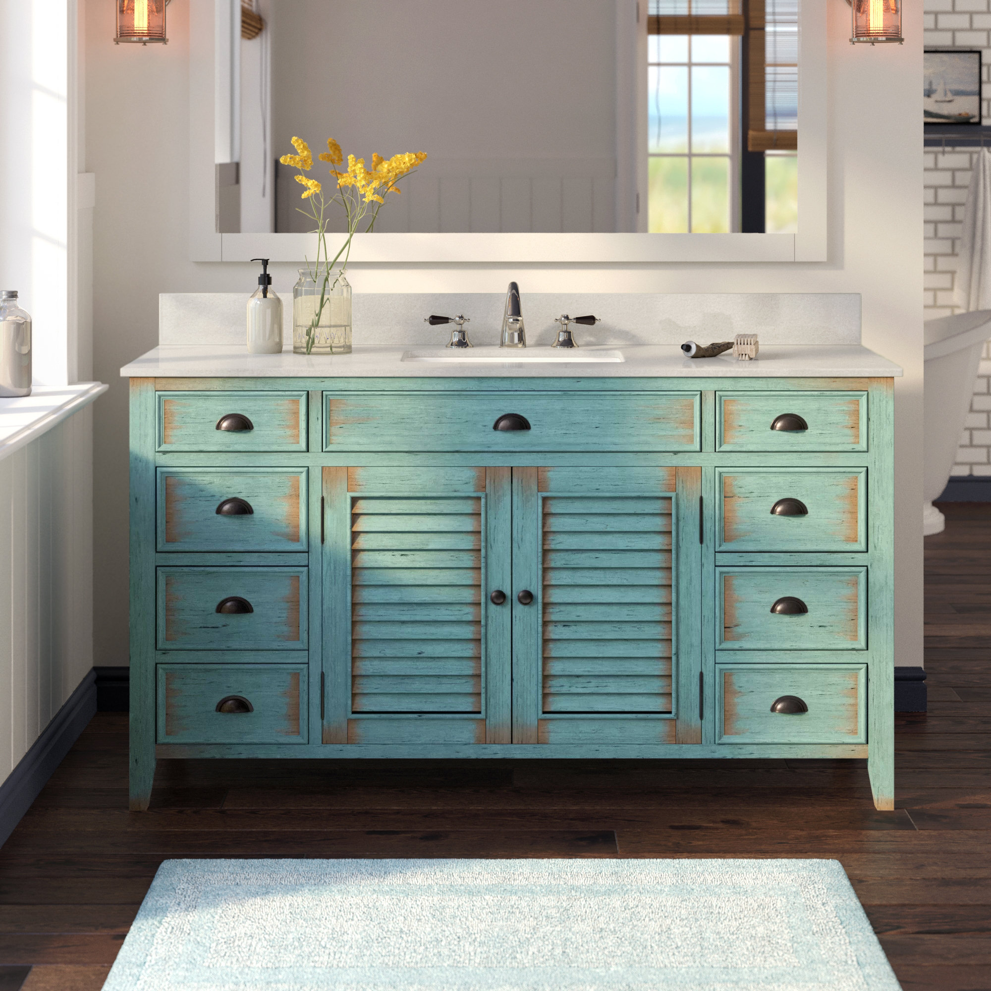 Highland Dunes Gerrell Freestanding Single Bathroom Vanity with Marble