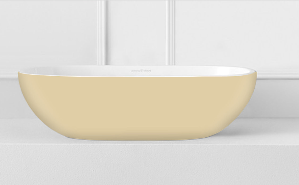 Victoria + Albert Barcelona Gloss White/Matte Ivory Solid Surface Oval Vessel Bathroom Sink ...