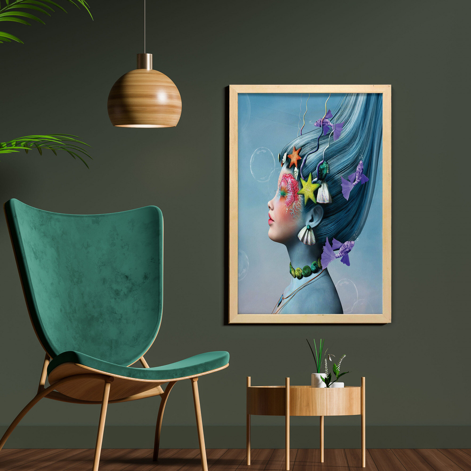 East Urban Home Woman Underwater Themed Make Up Hairstyle Starfishes  Seashells Fishes Bubbles - Picture Frame Graphic Art | Wayfair