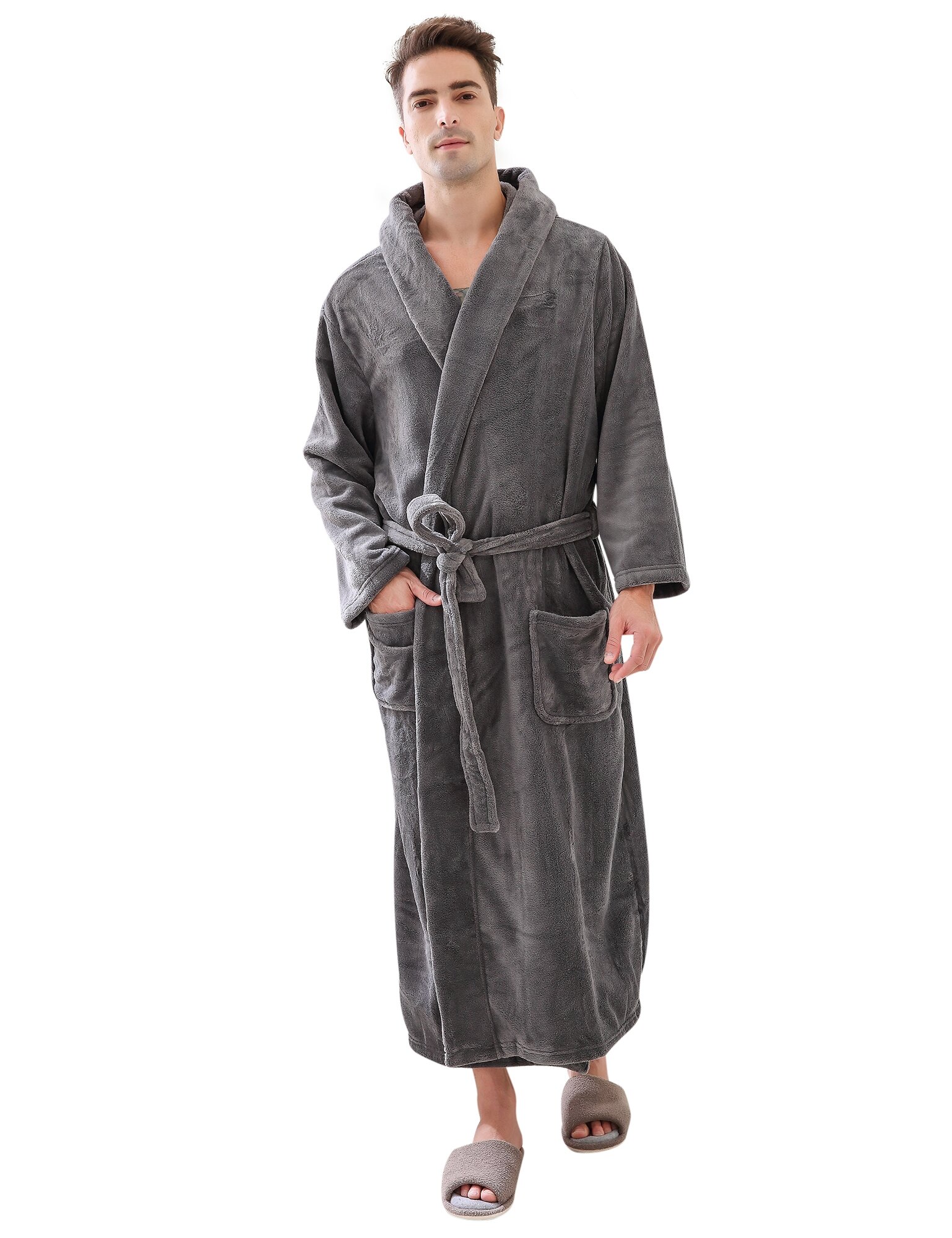 Clothing Mens Clothing Pyjamas & Robes Robes Men's Long Hooded Fleece Floor Length Full Ankle Long Turkish Bathrobe 