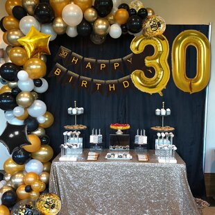 30th GOLD & BLACK Celebration Birthday Party Milestone Tableware Decorations 