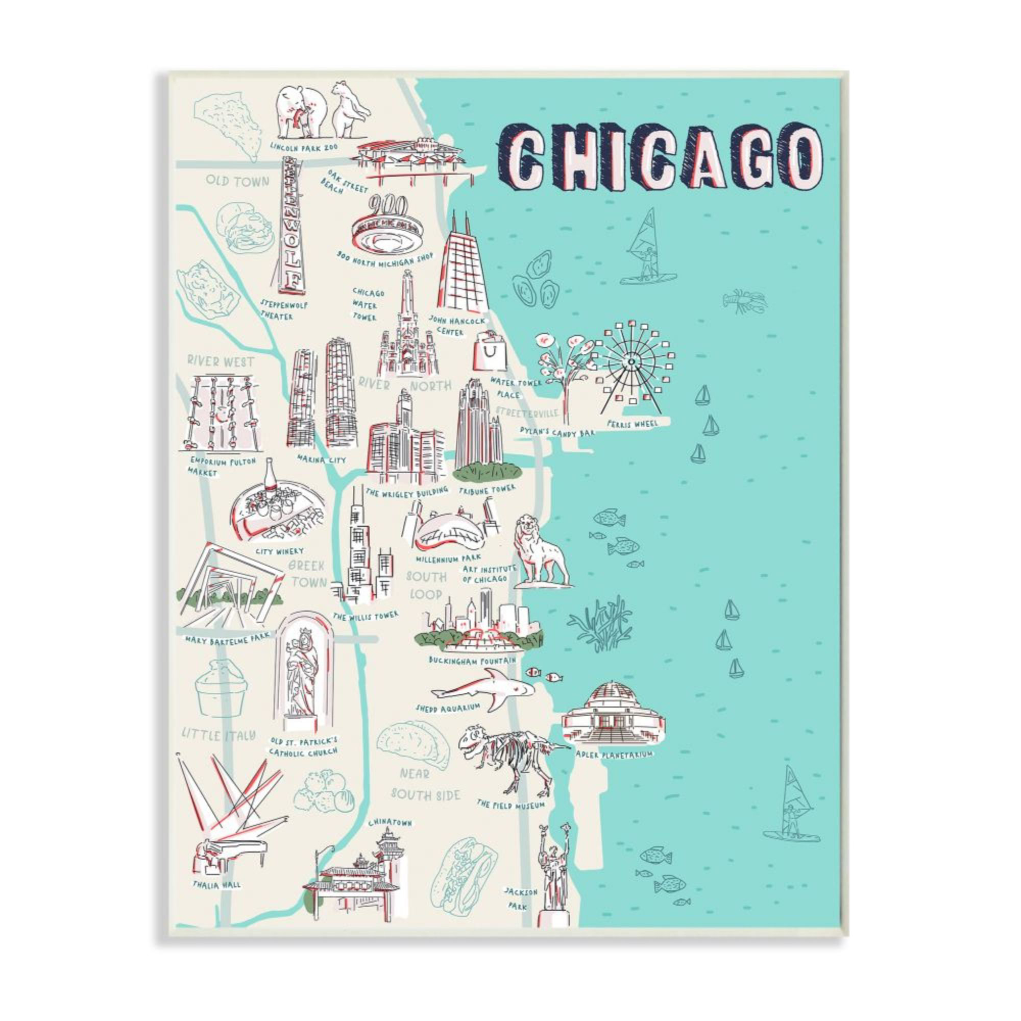 Mason & Marbles Chicago Illinois City Landmark Map Tourist Destinations