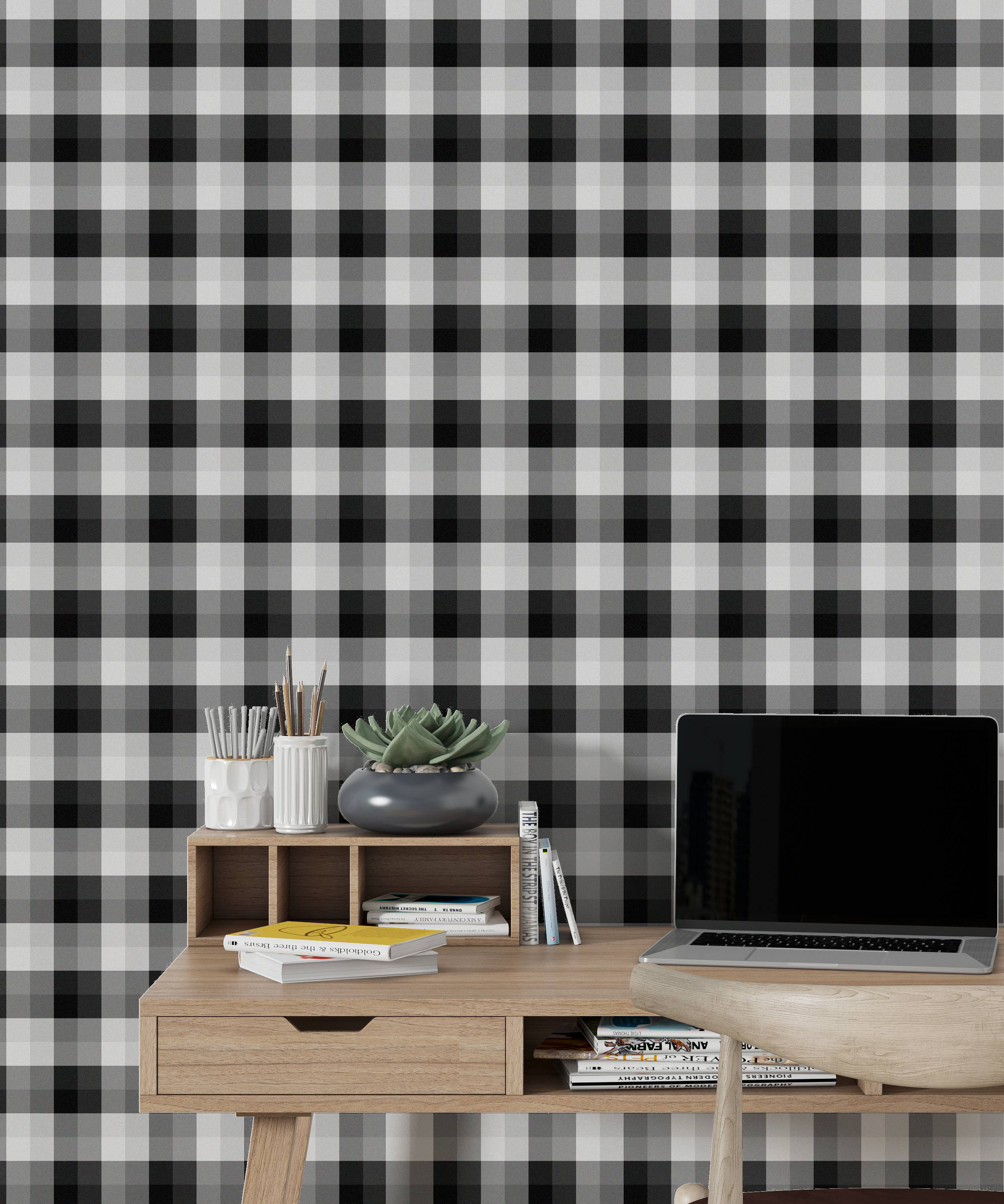 Buffalo Plaid Black and White DIY Temporary Wallpaper  Pink Peppermint  Design