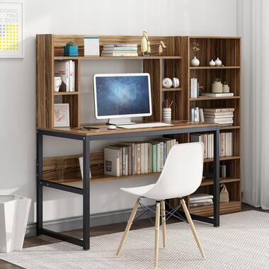 ANMAS Study Office PC Desk Computer Table Steel Wood Laptop Workstation Bookcase 