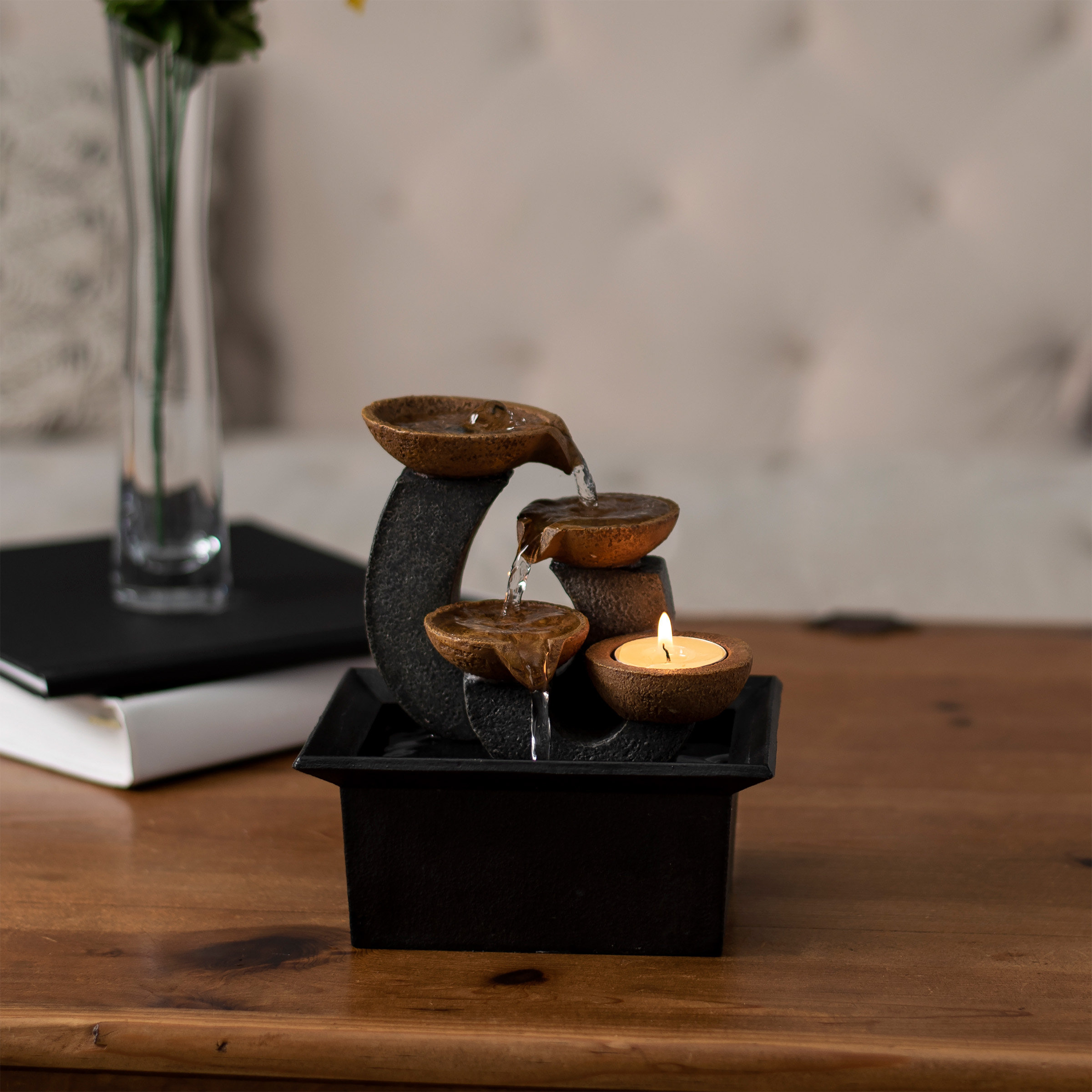 4 Levels Table Top Mini Indoor Waterfall Fountain With LED Lighting Waterfall Sounds