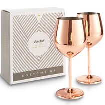 VonShef Set of 2 Gold Wine Glasses Stainless Steel Shatterproof with Gift Box 