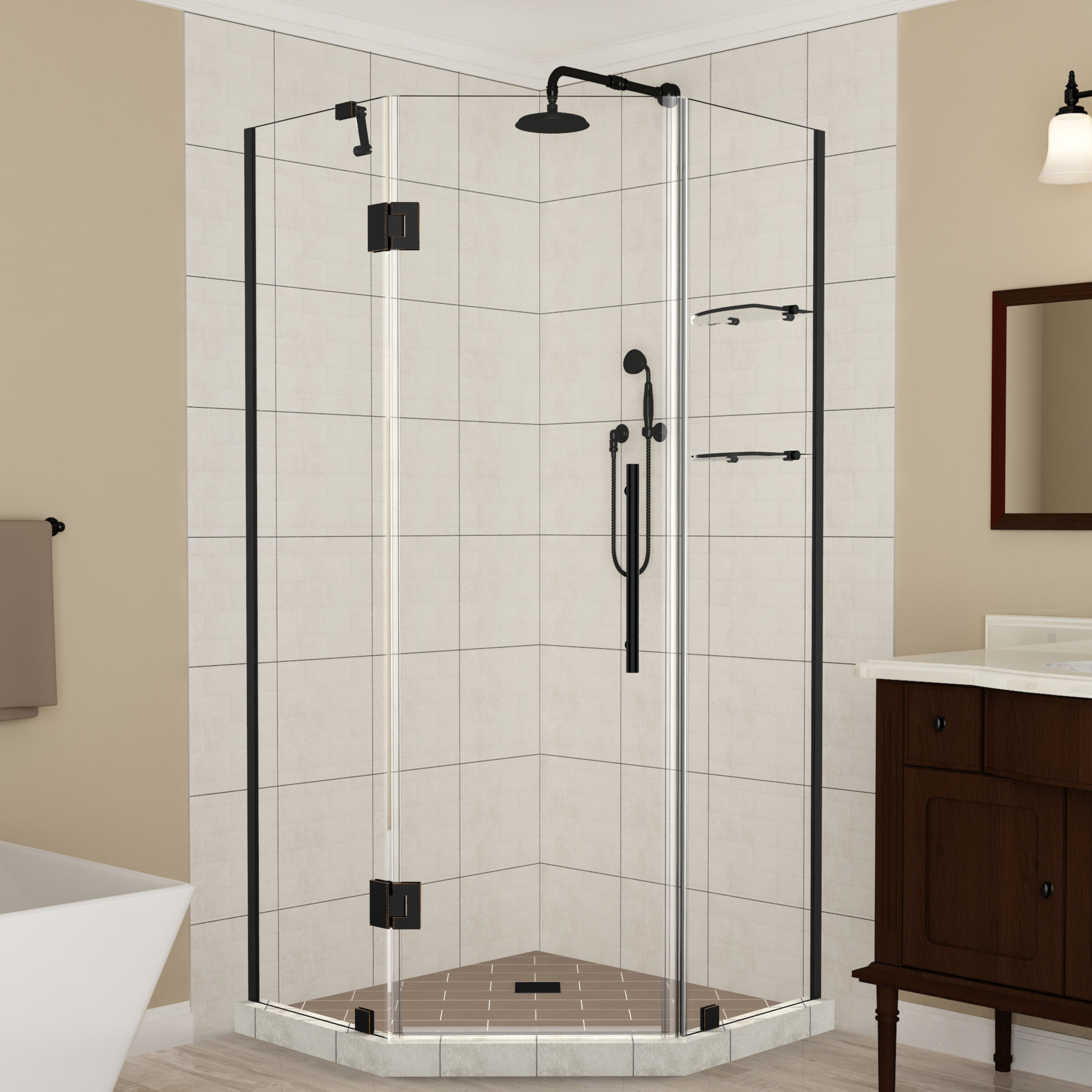 Aston Merrick GS 42'' 42'' W x 72'' H Hinged Frameless Shower Door