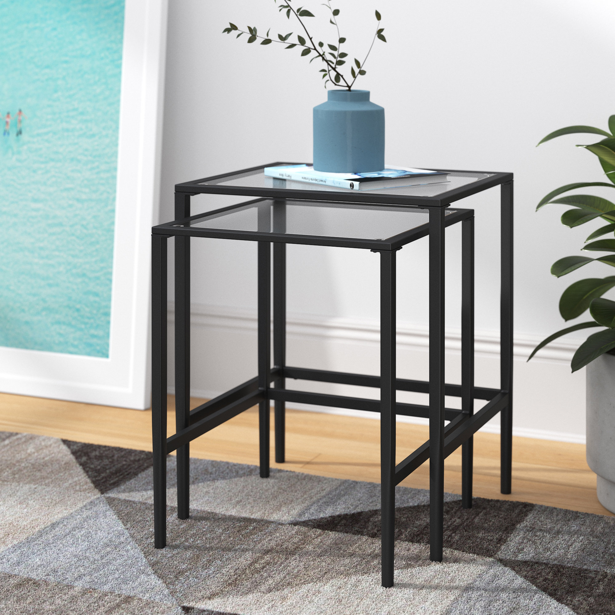 Mercury Row® Alyce 22.5'' Tall Glass C Table Nesting Tables & Reviews
