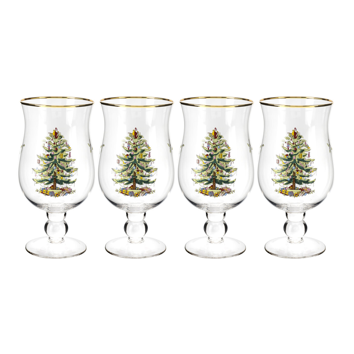 Spode Christmas Tree Goblets Set of 4 Christmas Festive Glassware 