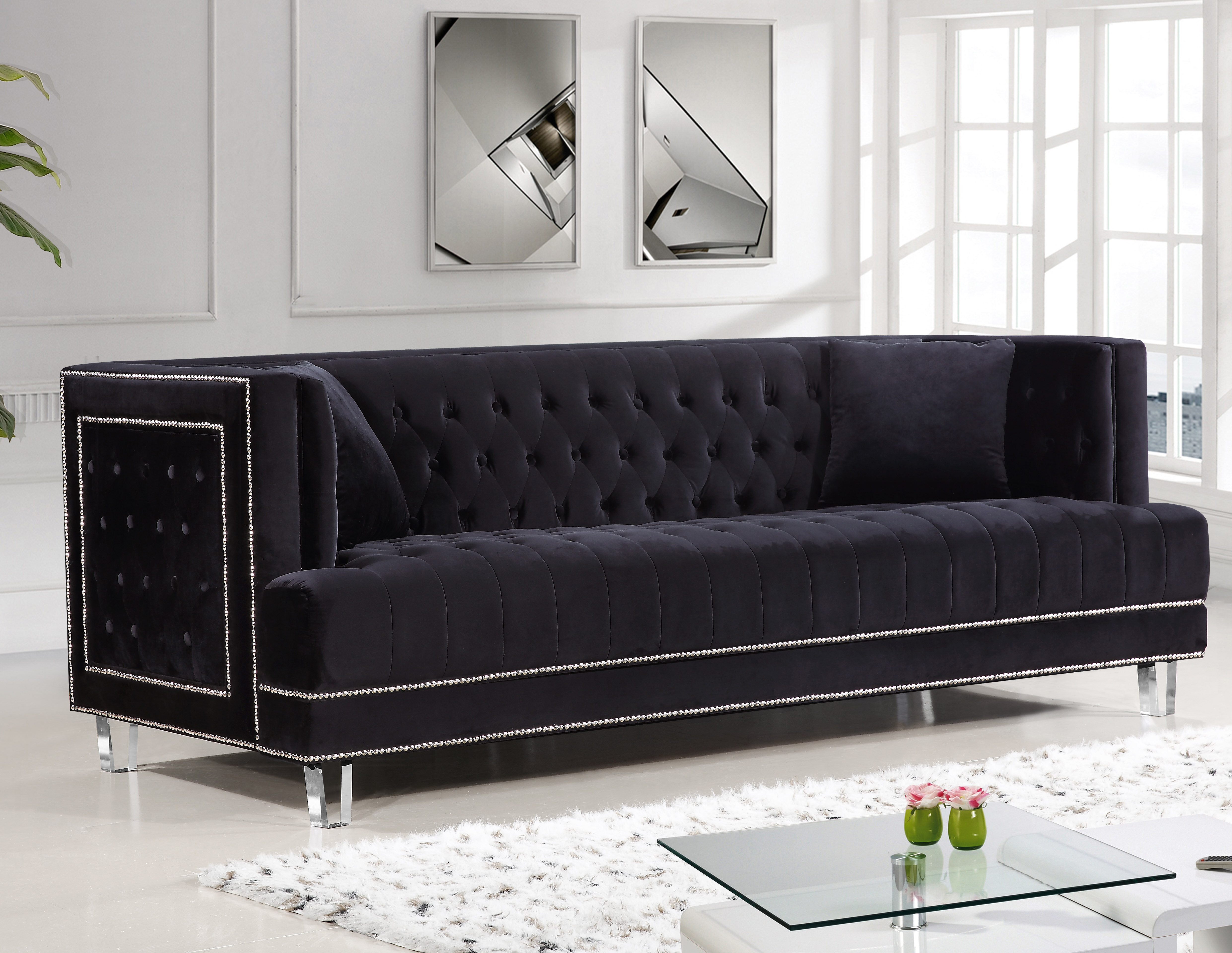 Laszlo 88.5” Velvet Tuxedo Arm Sofa