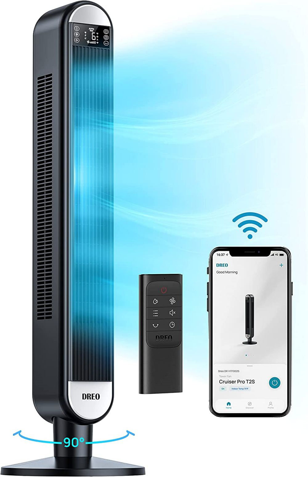 cu0026g outdoors 42 Inch Smart Tower Fan, 90° Oscillating Fan, Wifi Alexa Fan,  Voice Control, Bladeless Fan With Remote, 6 Speeds, 12H Timer, Large LED  Display, App Programmable Fan, Black - Wayfair Canada