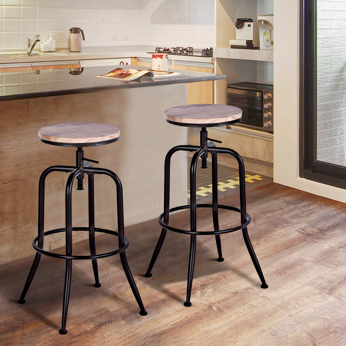 Industrial Style Wood And Metal Kitchen Bar Stools 