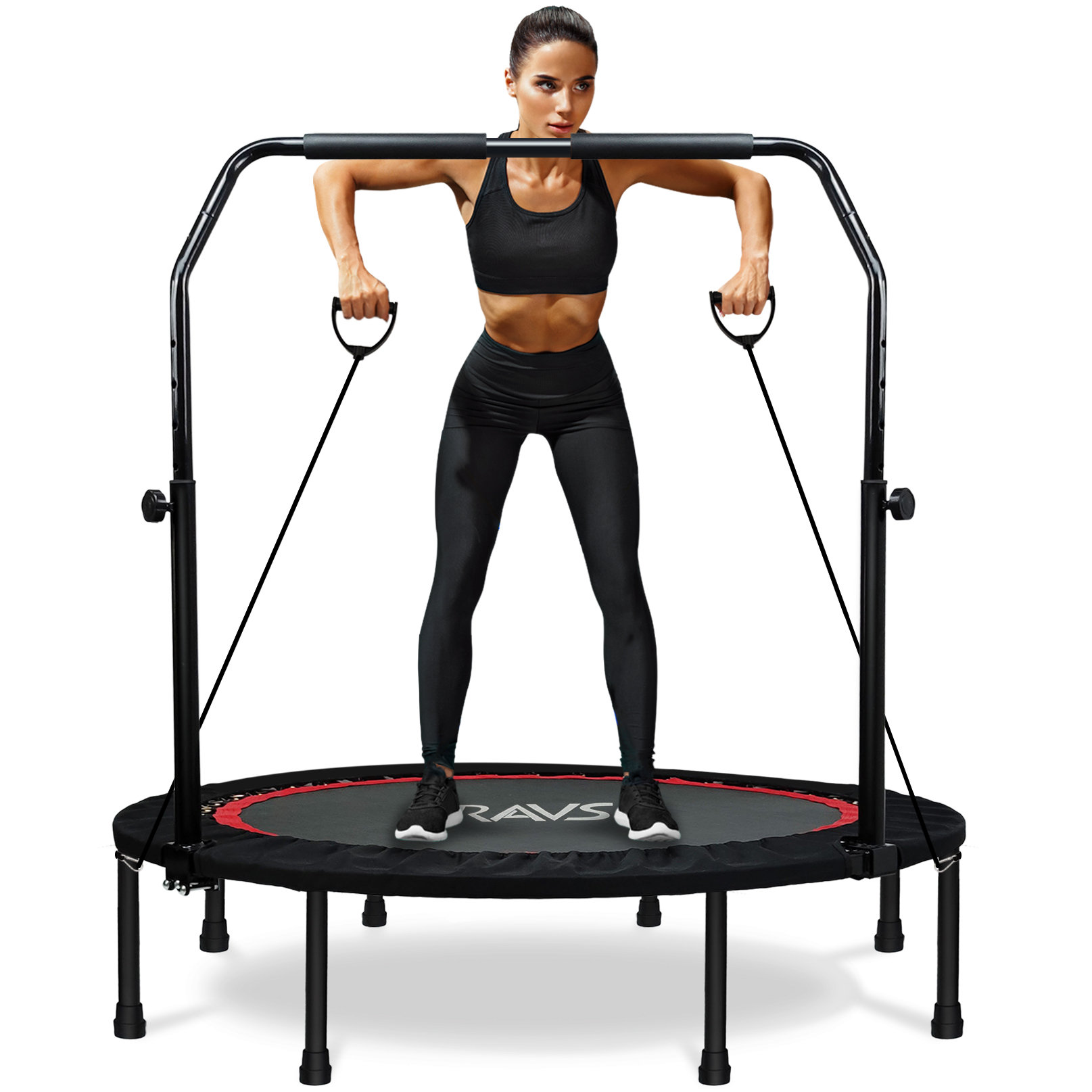 HOMEOW 40 440lbs Mini Trampoline for Adults with Adjustable Handle Silent Fitness Rebounder Indoor/Garden Workout 440lbs Weight Limit 