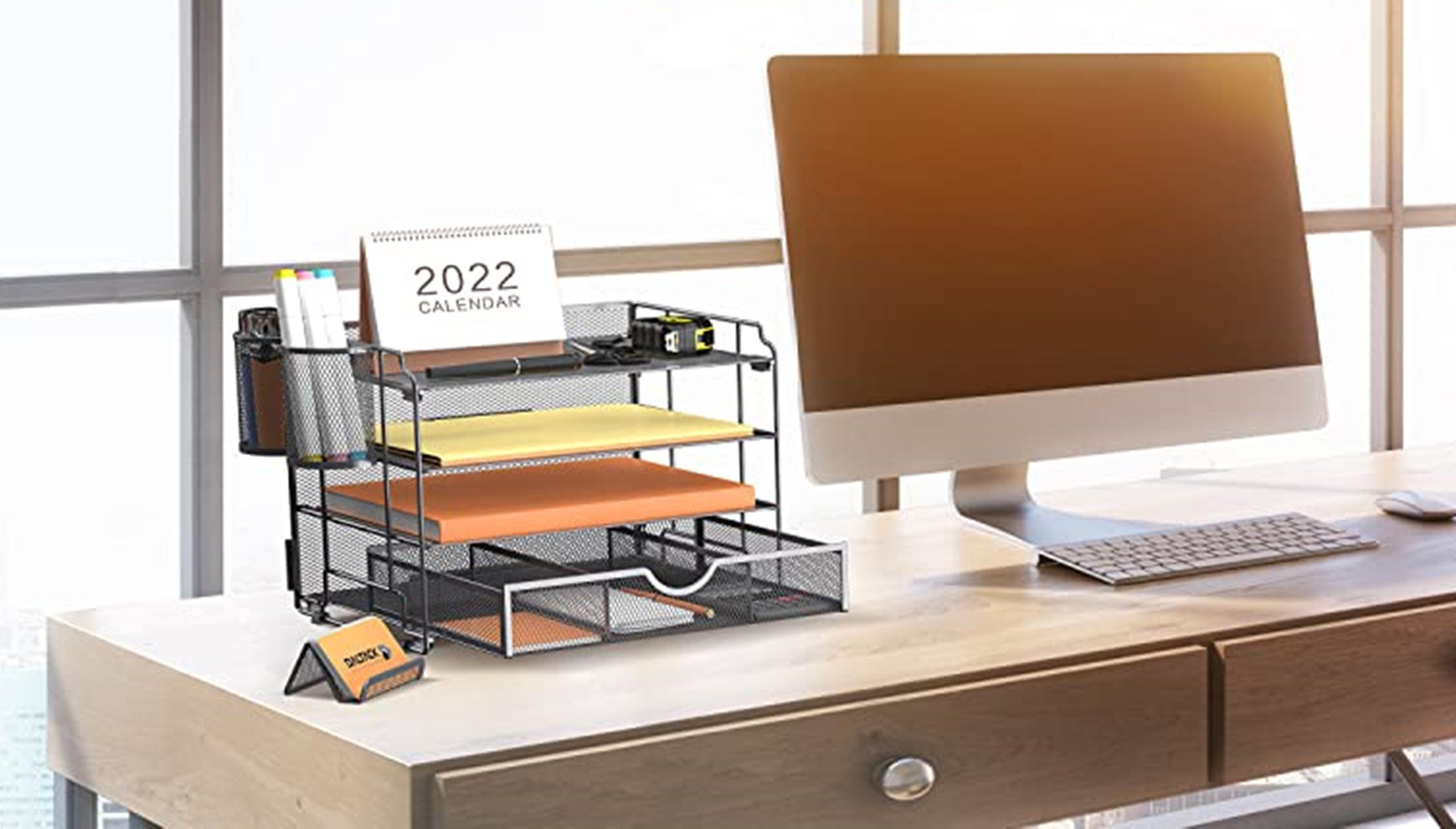 Inbox Zero Grey Mesh Office Supplies File Holder, Desk Organizer For Office Wayfair