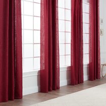 Fancy Linen Embroidery 2 Panel Curtain Set with Backing & Valance Burgundy New 