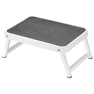 2 Tier Step Stool Steel Rubber Foot Kick Stool White/Grey Colour Glossy Finish 