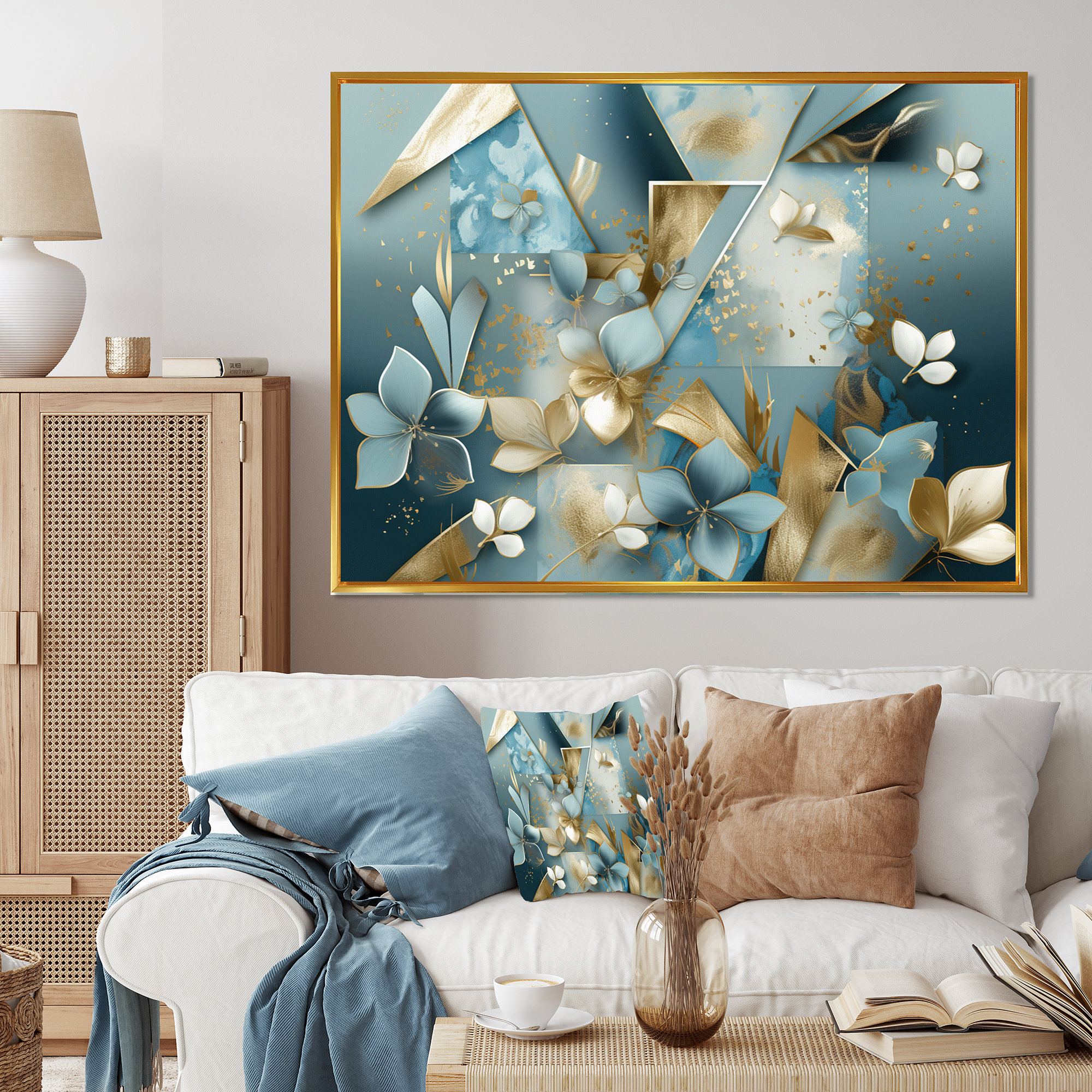 Mercer41 Golden Blue Marble Floral Design III On Canvas Print Wayfair